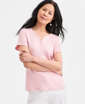 Women's Short-Sleeve Cotton Henley Top