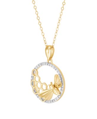 Diamond Pendant Necklace (1/10 ct. t.w.) in 14k Yellow Gold Plated Over Sterling Silver and Rhodium