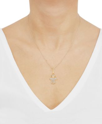 Diamond Hamsa Hand Pendant Necklace (1/10 ct. t.w.) in 14k Yellow Gold Plated Over Sterling Silver