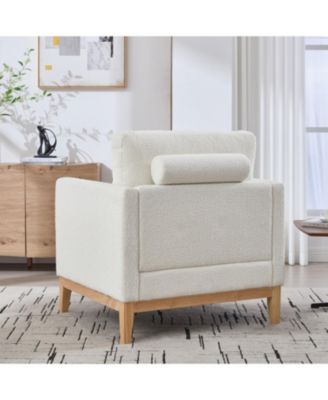 35.4" Wide Ivory Boucle Accent Chair with Wood Legs