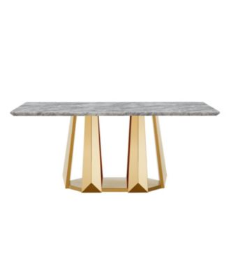 70" Faux Marble Dining Table, Mirrored Base