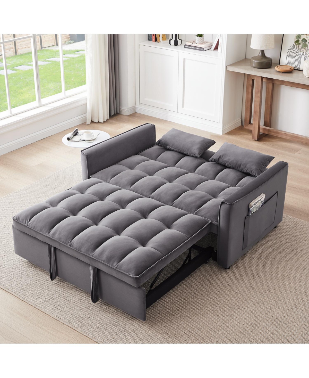 Streamdale Furniture 55" Velvet Convertible Sofa Bed - Dark Grey