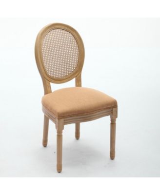 French Style Linen Rattan Dining Chairs, Set of 2, Tan
