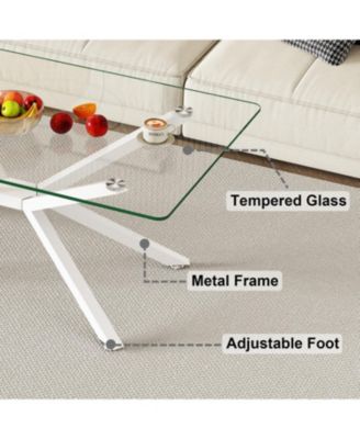 Rectangle Clear Glass Coffee Table with Metal Legs
