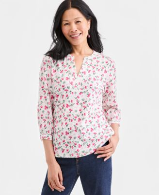 Women's 3/4-Sleeve Split Neck Knit Top