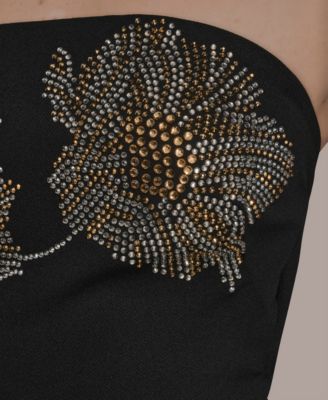 Women's Strapless Floral Hot Fix Maxi Dress