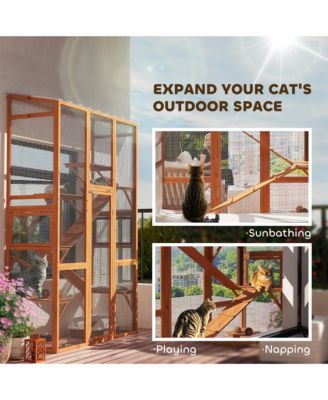 Outdoor Catio Cat Enclosure w/ 6 Jumping Platforms, Scratching Post
