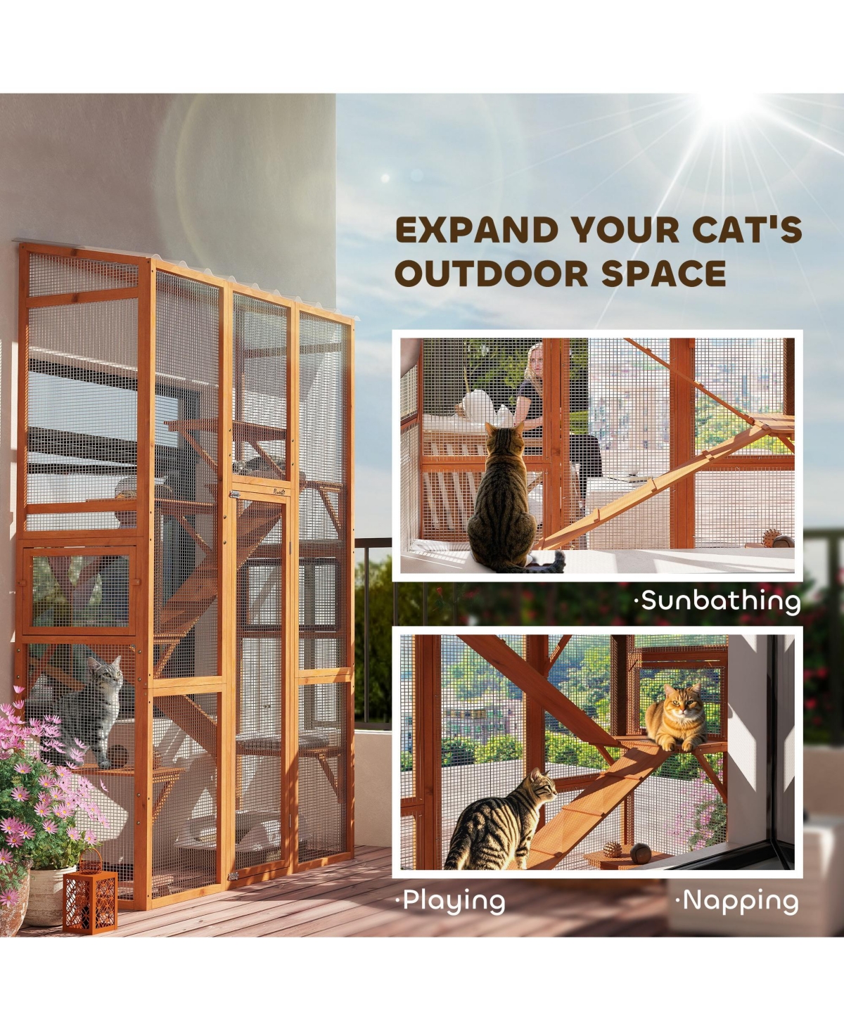 PawHut Outdoor Catio Cat Enclosure w/ 6 Jumping Platforms, Scratching Post