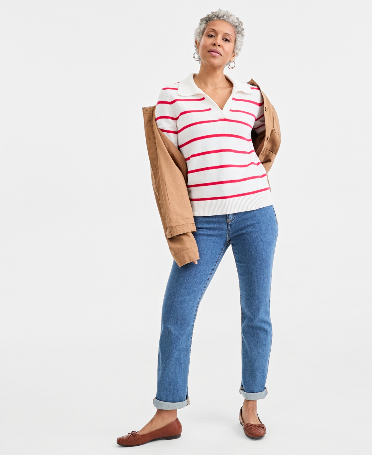 Style & Co Petite V-Neck Short-Sleeve Sweater, Macy's Exclusive