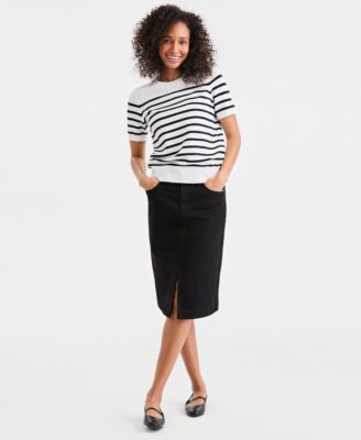 Women's Stripe Crewneck Short-Sleeve Sweater