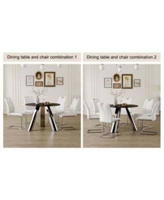 42" Round Sintered Stone Table & 6 White/Silver Chairs