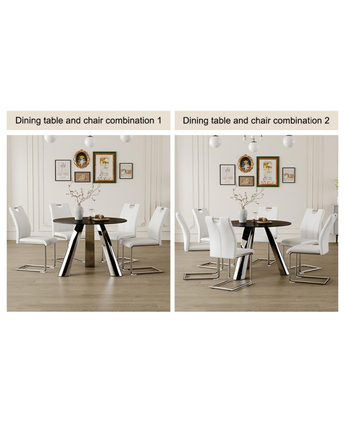 Streamdale Furniture 42" Round Sintered Stone Table & 6 White/Silver Chairs