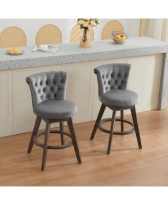 26" Swivel Counter Stools Set of 2, Velvet Upholstered, Gray