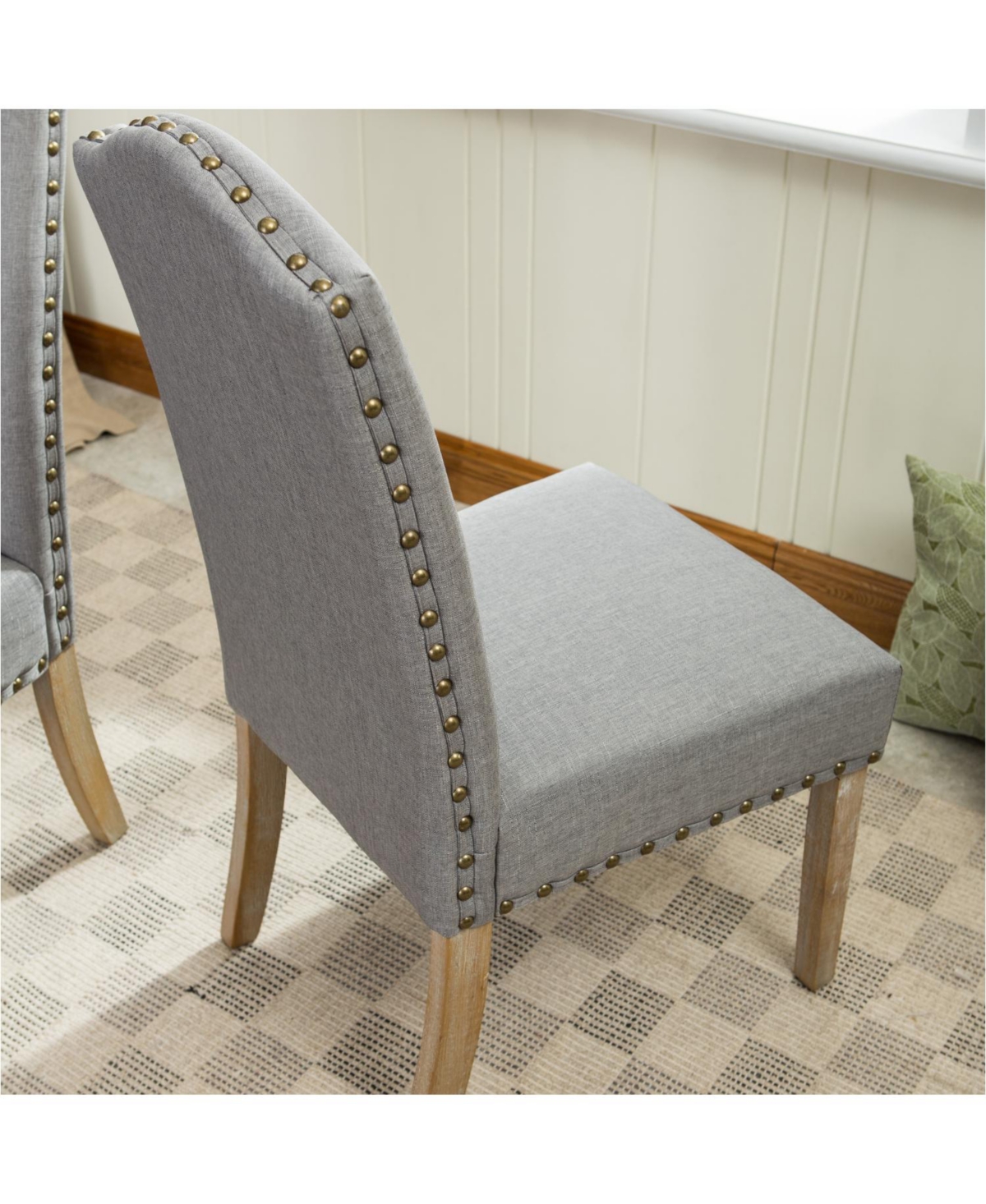 Streamdale Grey Nailhead Parson Chair Set (2)