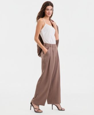 Women's Satin Pleat-Front Wide-Leg Pants