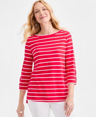 Women's Striped Lace-Up-Sleeve Tunic