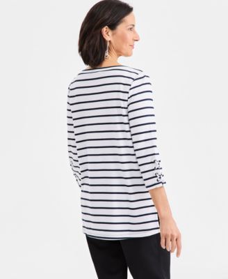 Women's Striped Lace-Up-Sleeve Tunic