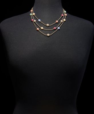 Pav&eacute; Fireball & Imitation Pearl Layered Necklace, 17" + 2" extender