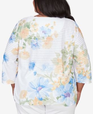 Plus Size Classic Placed Floral Stripe Top