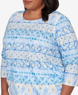 Plus Size Classic Ikat Biadere Tie Ruched Top