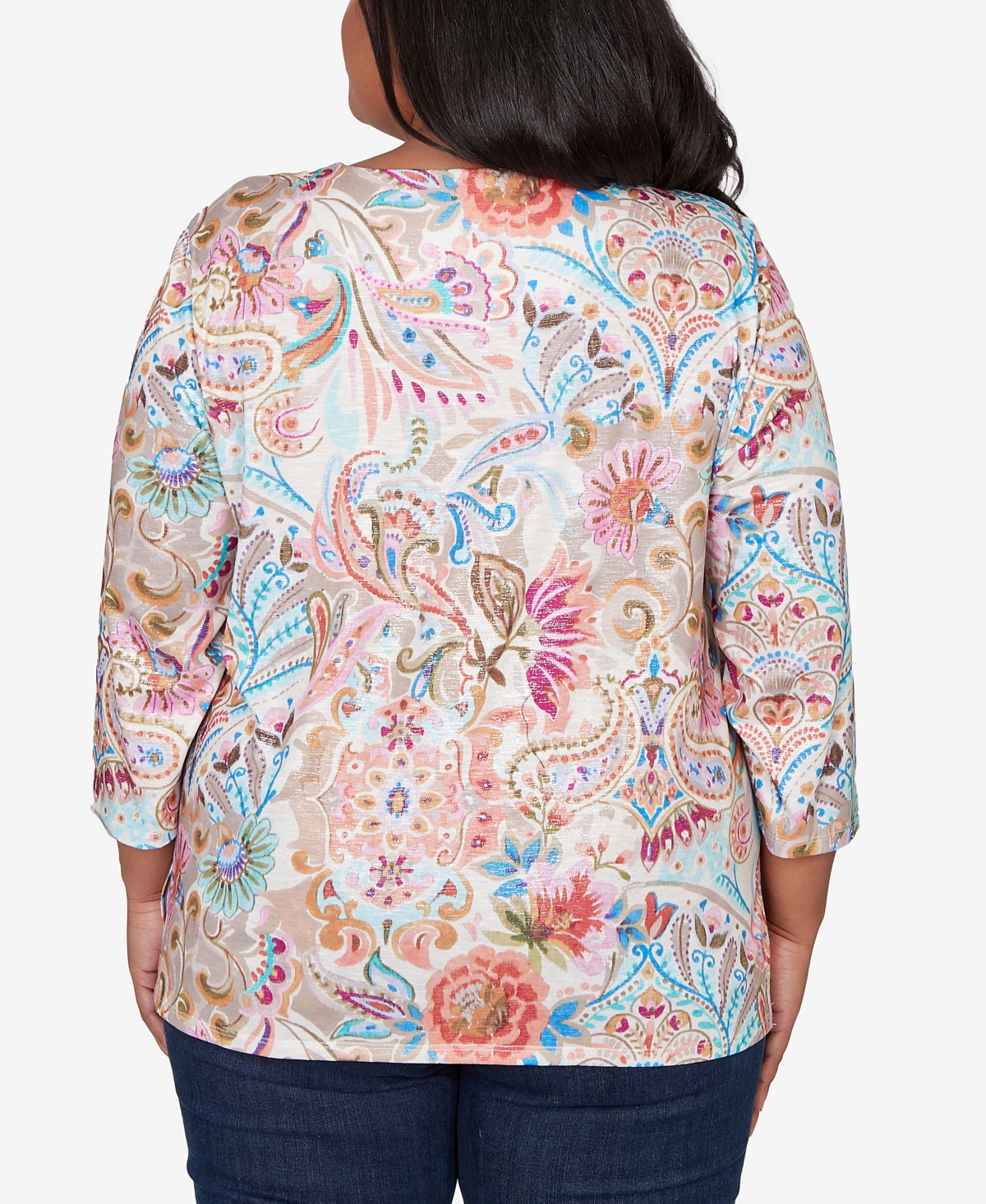 Alfred Dunner Plus Classic Paisley Floral Pleated Neck Top