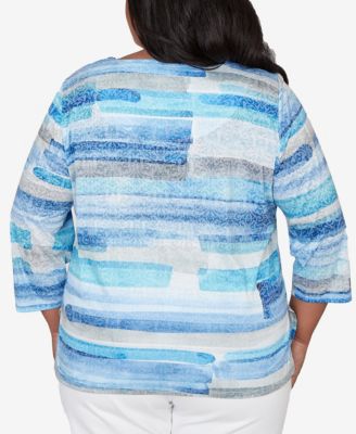 Plus Size Classic Brushstroke Biadere Embellished Neck Top