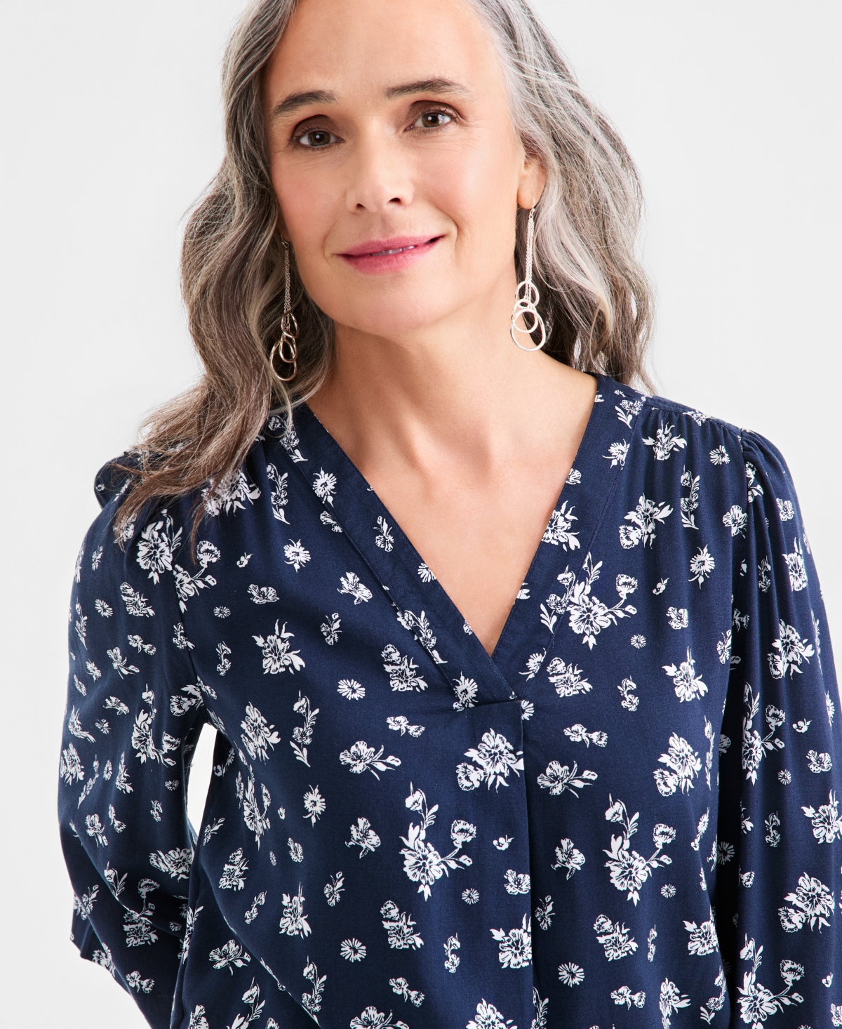 Style & Co Petite V-Neck Bell Sleeves Blouse, Macy's Exclusive