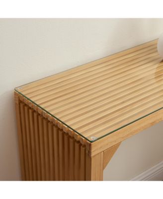 Pine Dining Bench and Table Set with Tempered Glass