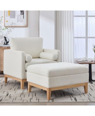  35.4" Farmhouse Upholstered Accent Chair with Ottoman & Coffee Table