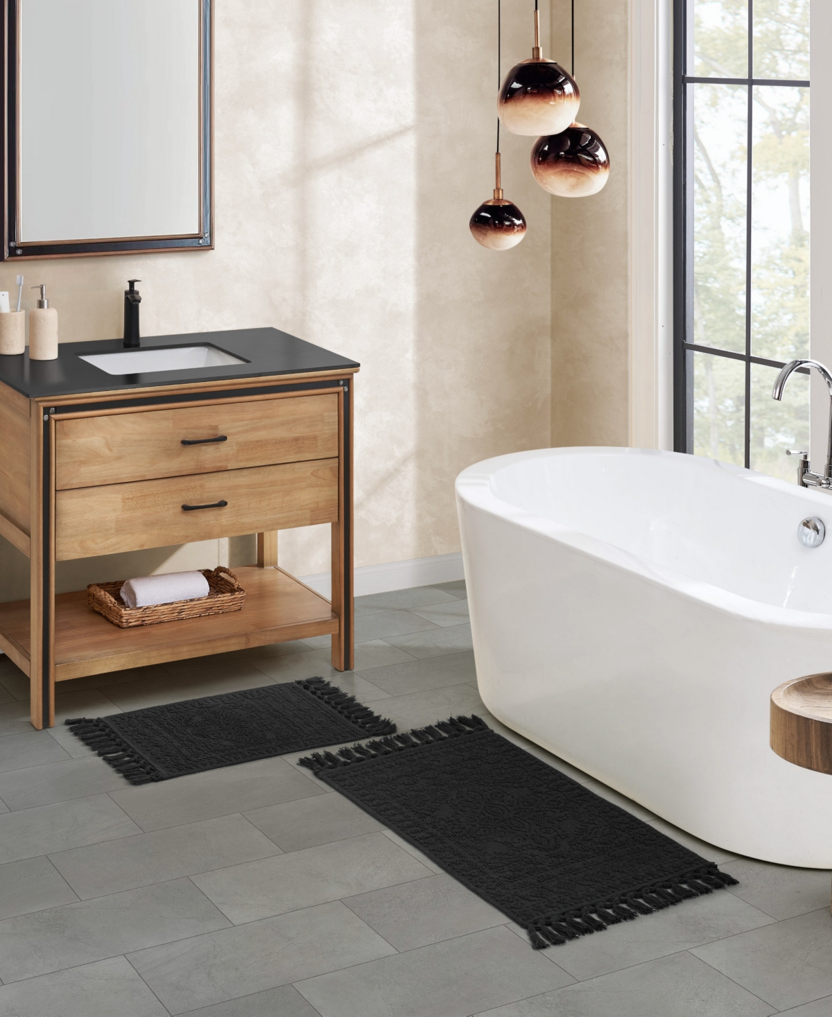 French Connection Nellore Fringe Cotton 2-Pc. Bath Rug Set