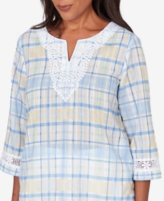 Women's Classic Plaid Embellished Lace Top