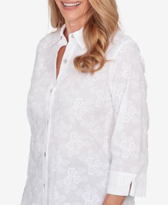 Women's Classic Collared Flower Embroidered Button Down Top