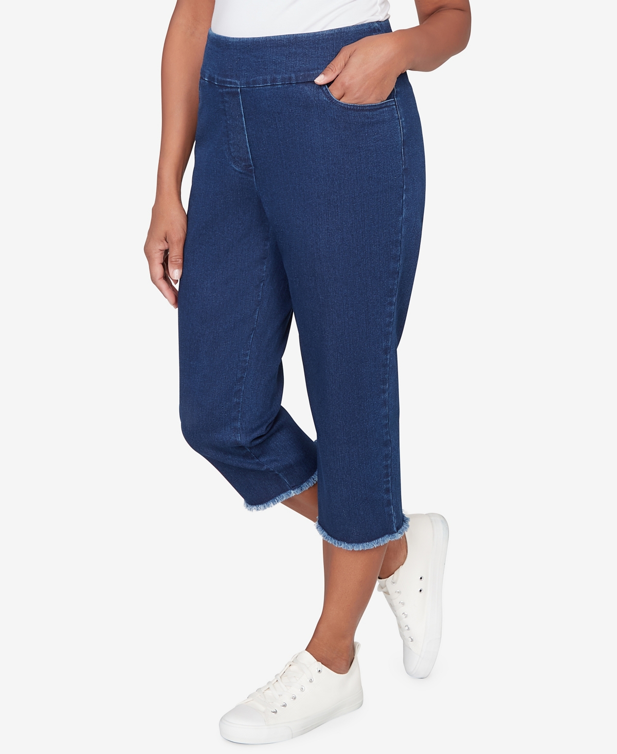 Alfred Dunner Women's Classic Super Stretch Denim Fringe Capri Pants