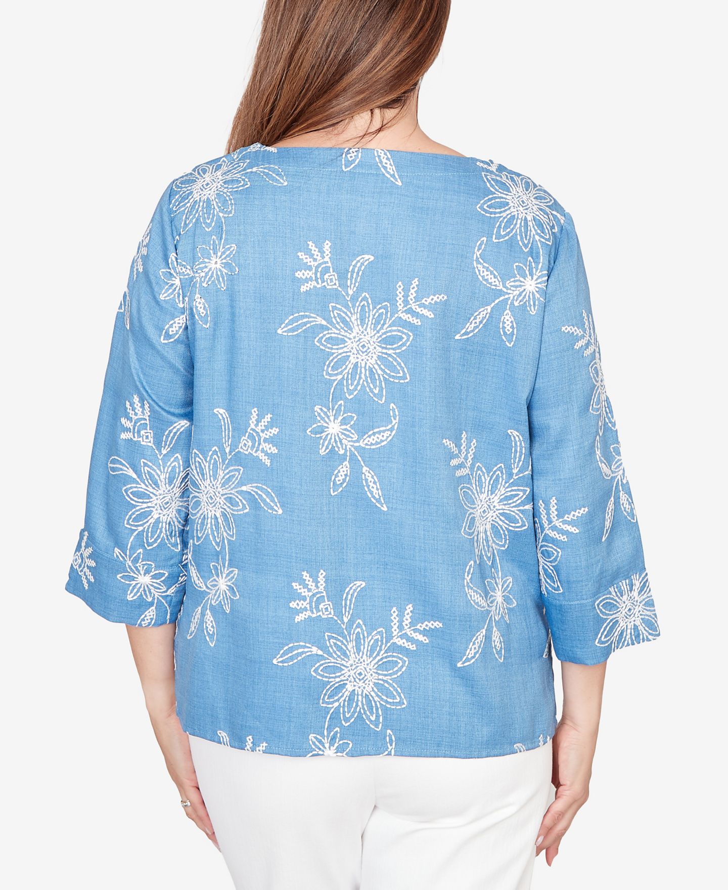 Женский топ Alfred Dunner Classic Tossed Floral Embroidered, цвет: Синий — фото 5