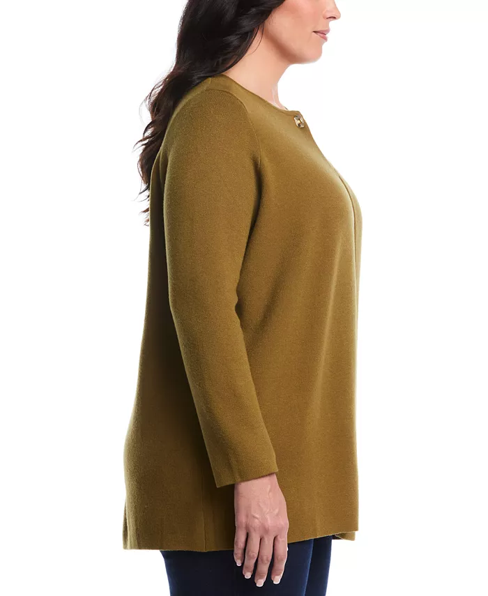 Plus Size Plus Size Turnlock Metal Closure Long Sleeve Cardigan - thumbnail 6