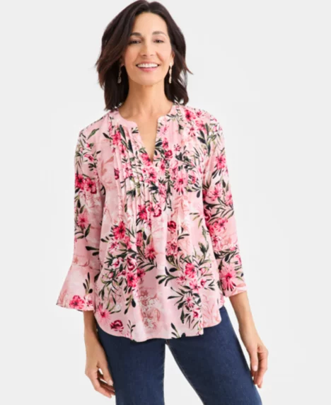 Petite Floral Print V-Neck Top - Printemp Lipstk