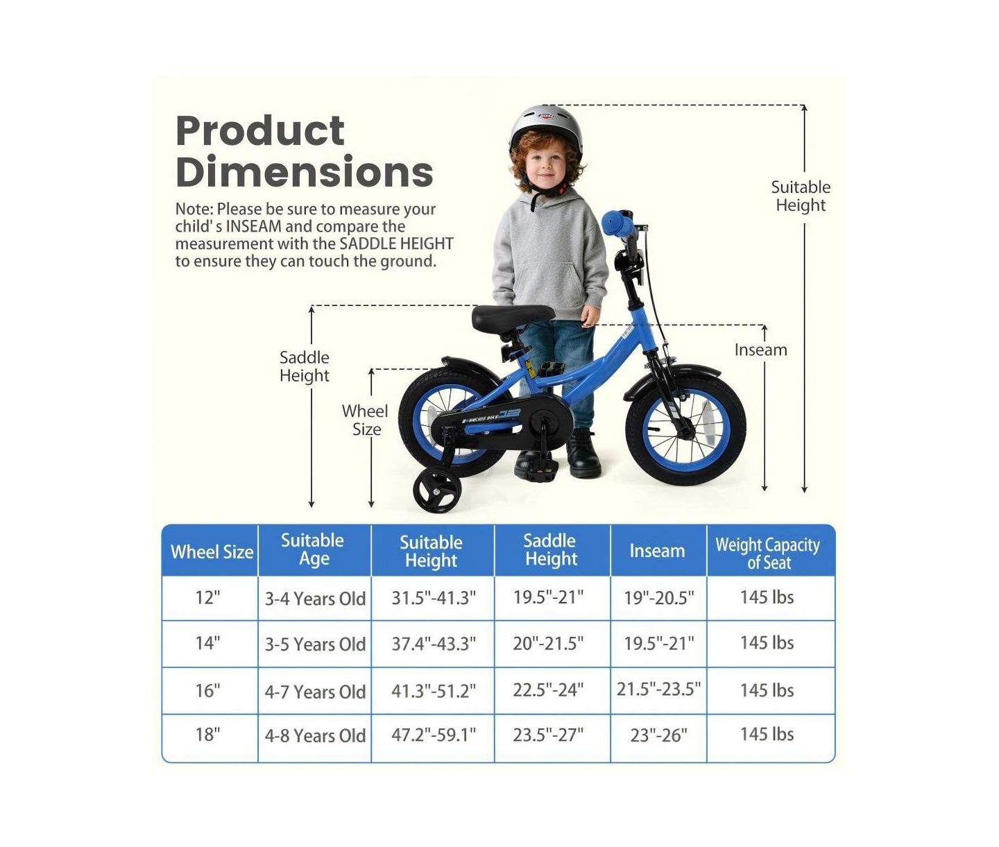 Детская игрушка HONGGE Adjustable Kids Bike with Training Wheels and Coaster Brake, Ages 3+, цвет: Синий — фото 4