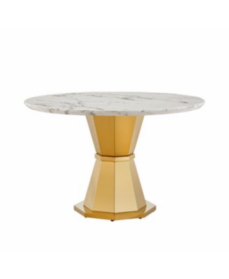 47" Round Marble Dining Table, Gold Base