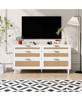 Streamdale 6-Drawer Rattan Dresser with Metal Handle