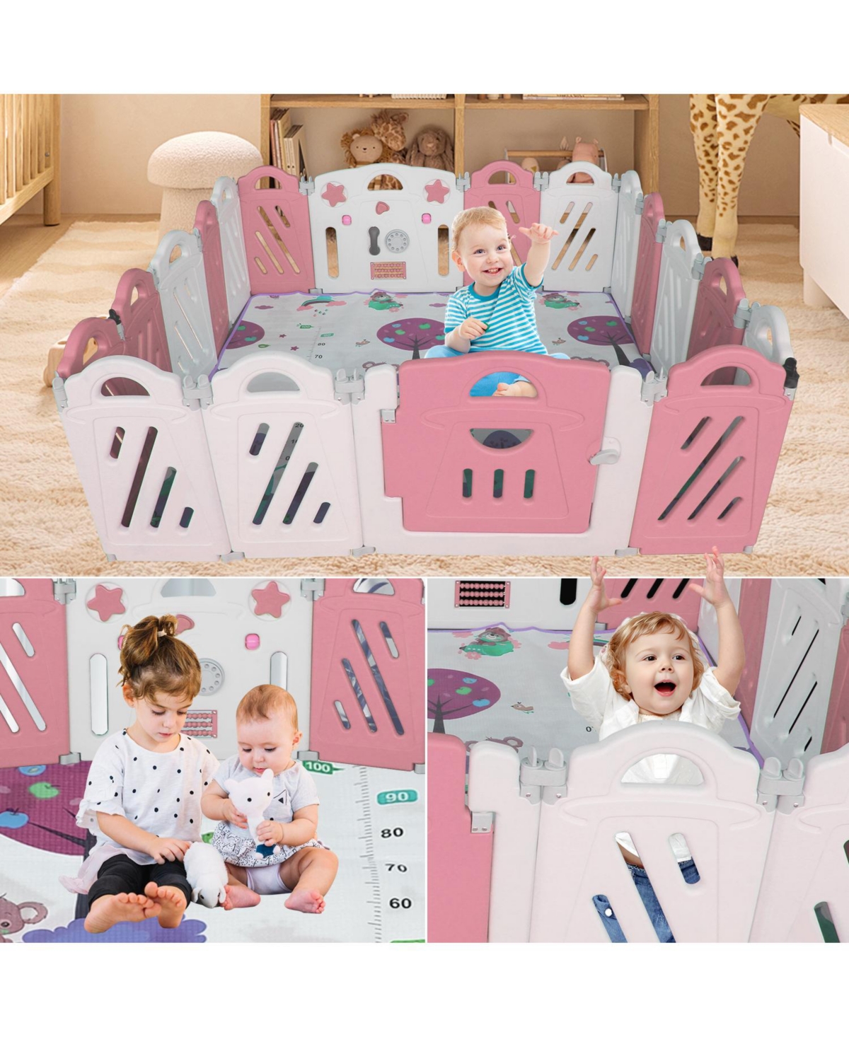 Streamdale Furniture 16-Panel Foldable Baby Playpen with Adjustable Shape and Safety Gate