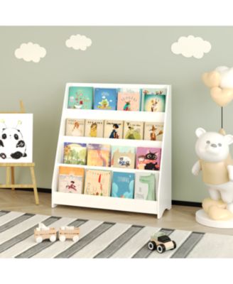 4-Tier Kids Bookshelf, Toddler Book Display Shelves, Helps Keep Bedrooms, Playrooms, and Classrooms Organized,White