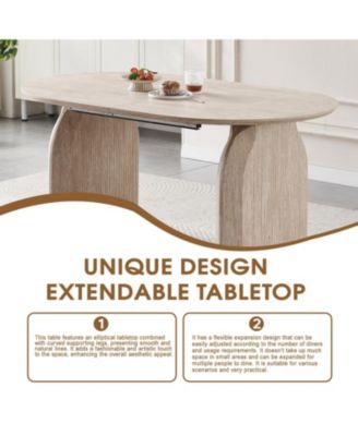 Streamdale Wood Extendable Dining Table, Oval Kitchen Table with Dual-Pillar Design
