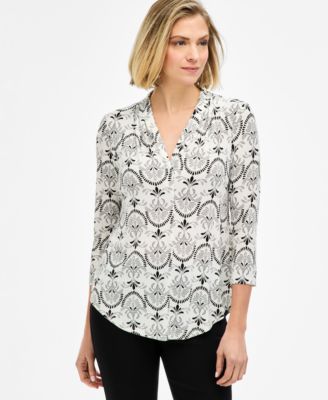 Women's Printed 3/4 Sleeve V-Neck Knit Top