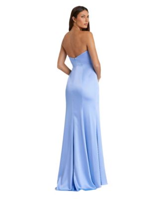 Women's Strapless Satin Column Gown With 3D Flower