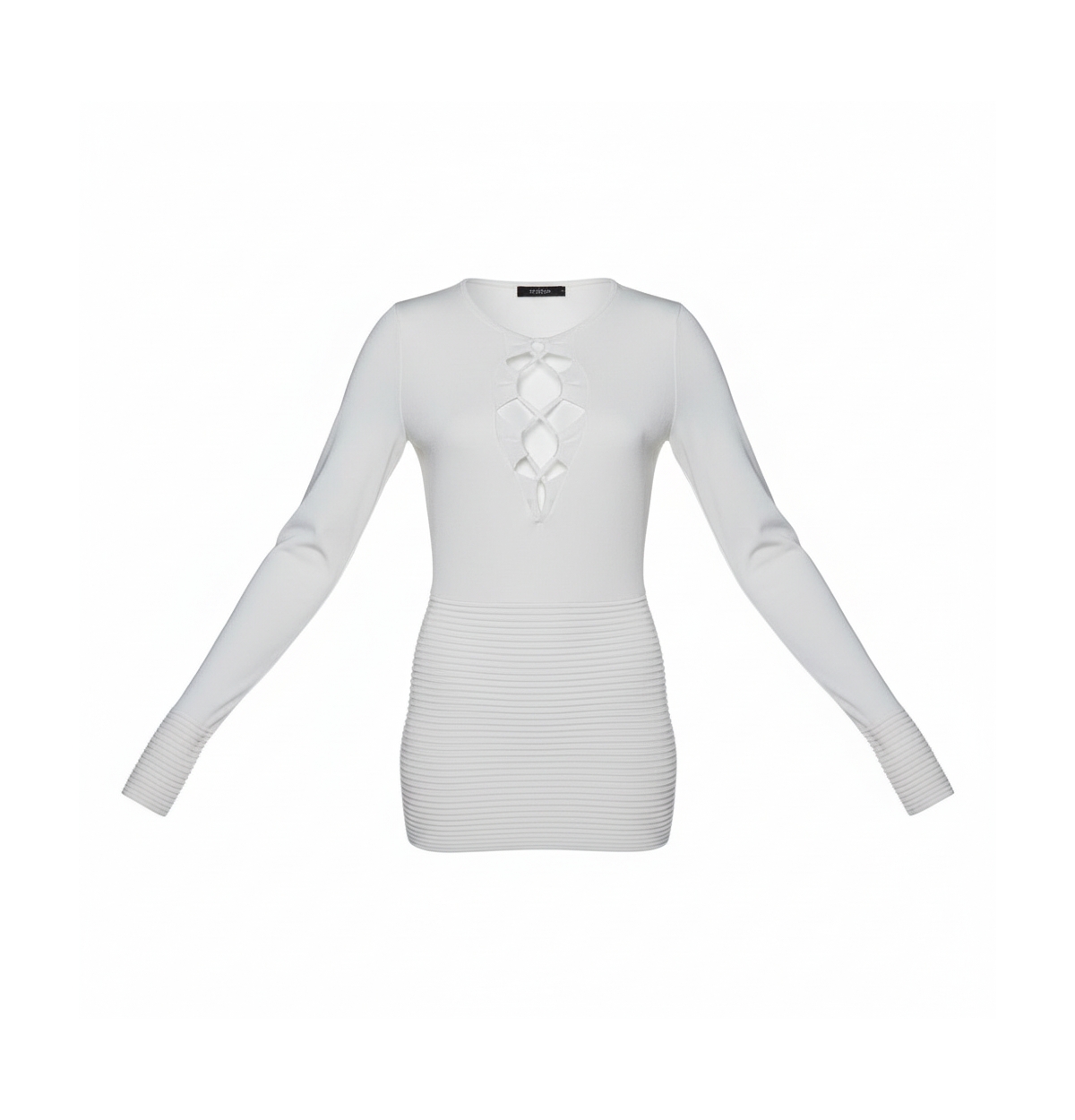 Pre-Owned Balmain Women's White Textured Knit Lace Up Tie Detail Mini Dress