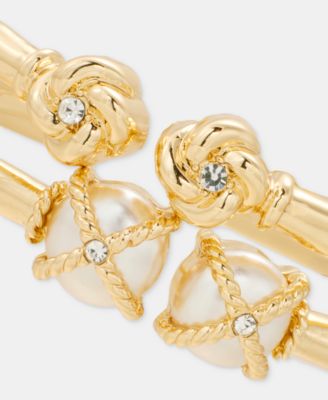 2-Pc. Set Pav&eacute; & Imitation Pearl Bangle Bracelets