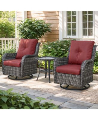 ArcLine Wicker Swivel Glider Outdoor Rocking Chair with CushionGuard Olefin Cushion and Side Table (3-Piece