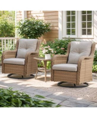 ArcLine Wicker Swivel Glider Outdoor Rocking Chair with CushionGuard Olefin Cushion and Side Table (3-Piece