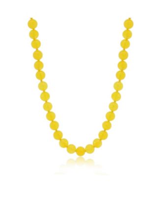 Yellow Onyx Knotted Bead Necklace 14K Gold