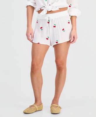 Women's Dolphin Cherry Embroidered Cover-Up Swim Shorts